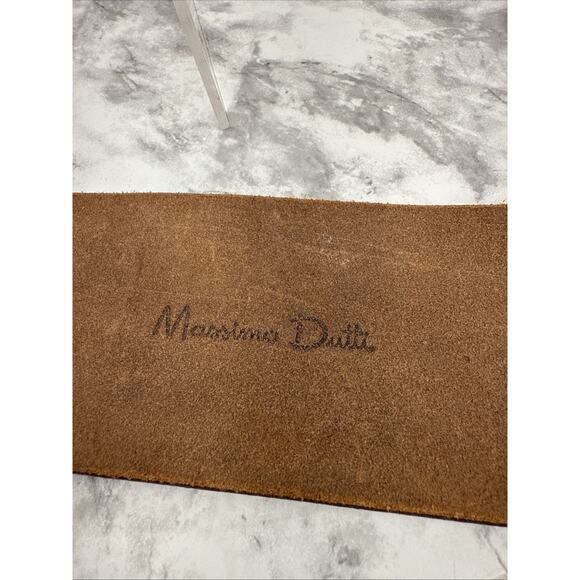 Massimo Dutti Boho Brown Pebbled Leather Wide Belt Size 28 Brass Floral Buckle - Picture 8 of 9